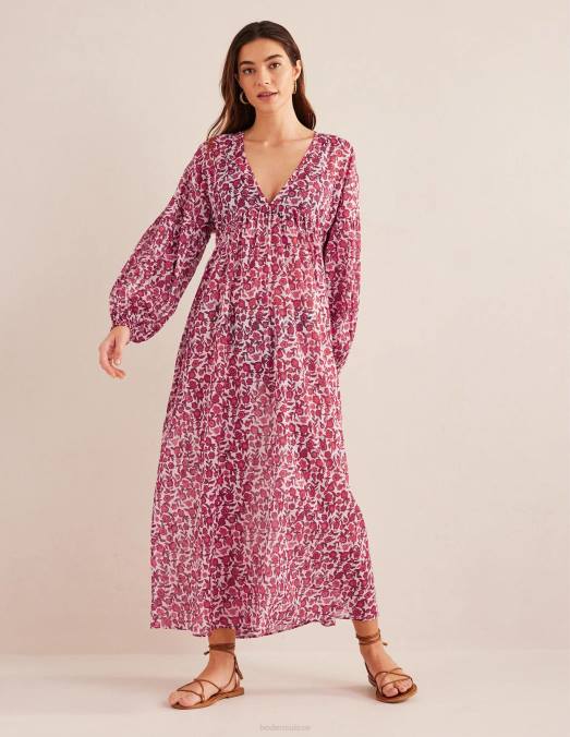 Boden vêtements fleurs de poinsettia et de pensée femmes caftan de plage maxi empire LB2X2125