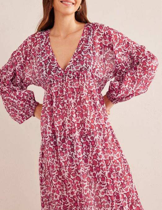 Boden vêtements fleurs de poinsettia et de pensée femmes caftan de plage maxi empire LB2X2125