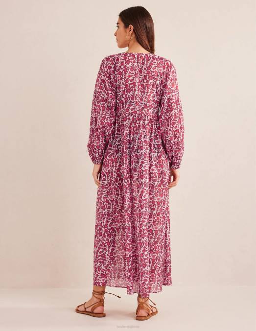 Boden vêtements fleurs de poinsettia et de pensée femmes caftan de plage maxi empire LB2X2125