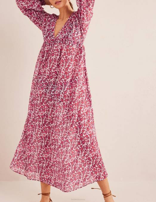 Boden vêtements fleurs de poinsettia et de pensée femmes caftan de plage maxi empire LB2X2125