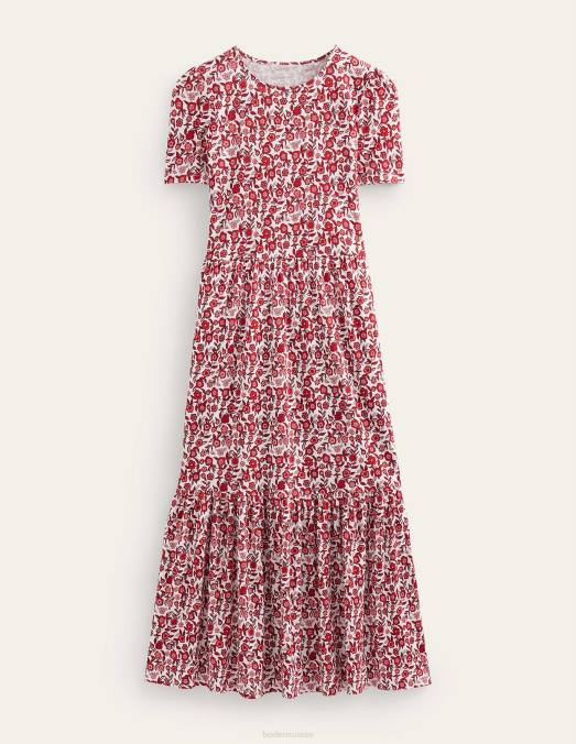 Boden vêtements fleurs de poinsettia et de pensée femmes robe midi en jersey facile à volants LB2X2475