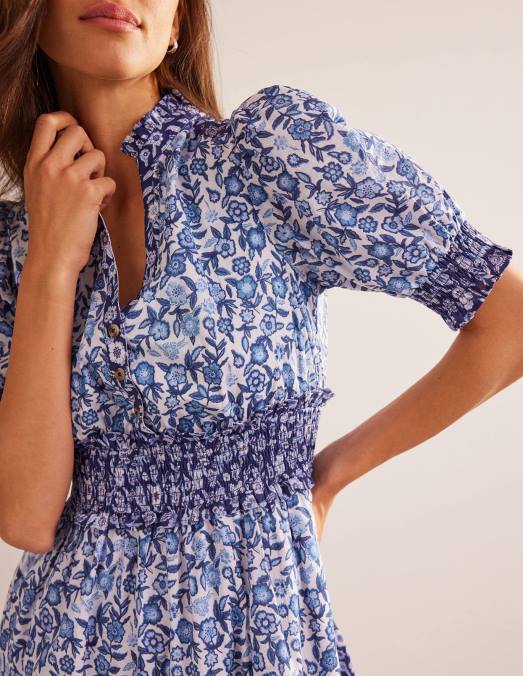 Boden vêtements floraison de pensée en porcelaine femmes robe longue en coton remix LB2X92