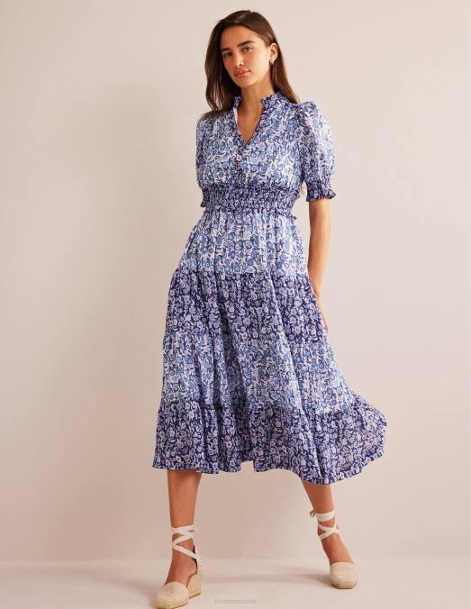 Boden vêtements floraison de pensée en porcelaine femmes robe longue en coton remix LB2X92