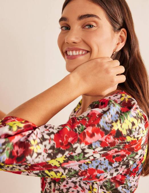 Boden vêtements floraison multi & moirée femmes robe thé en satin à boutons LB2X1257