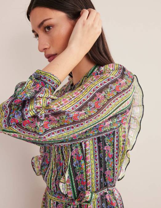 Boden vêtements floraison multiple et œillet femmes robe midi métallisée à volants LB2X2065