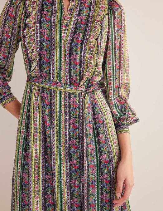 Boden vêtements floraison multiple et œillet femmes robe midi métallisée à volants LB2X2065