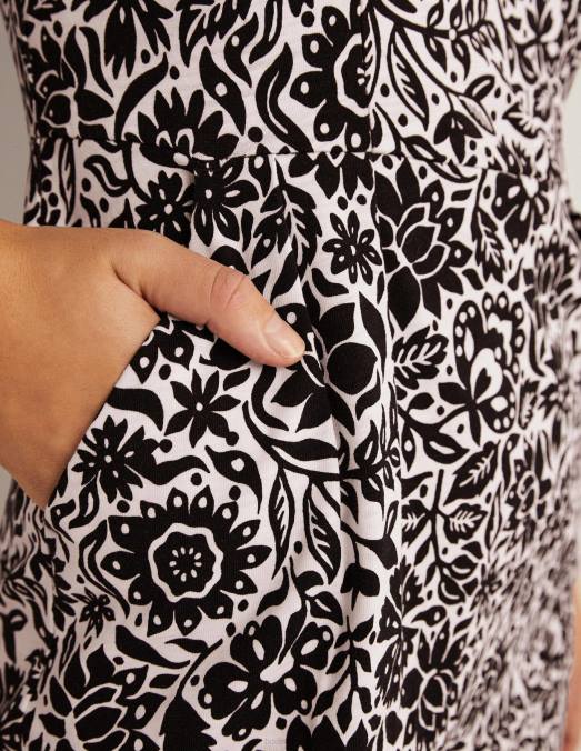 Boden vêtements floraison noire et feuillage femmes robe en jersey LB2X1626