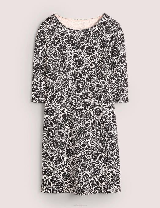 Boden vêtements floraison noire et feuillage femmes robe en jersey LB2X1626