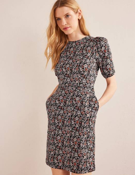 Boden vêtements floraison noire et pensée femmes robe zoé en jersey LB2X1071