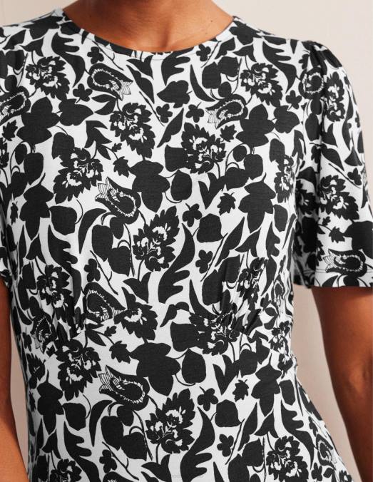 Boden vêtements floraison noire et tulipe femmes robe mi-longue en jersey LB2X49