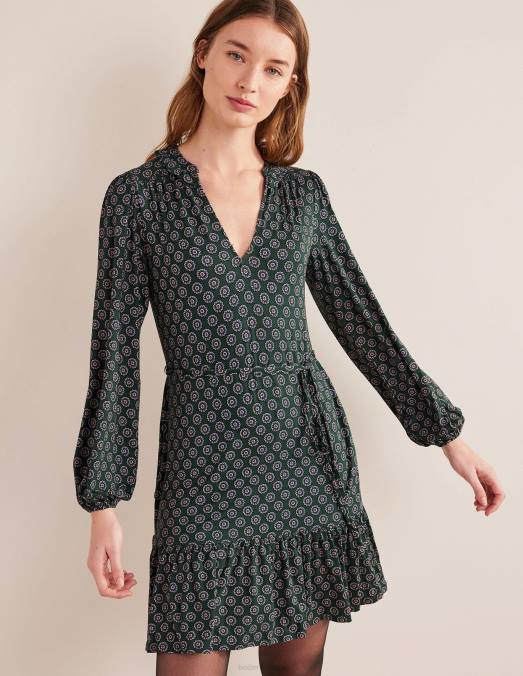 Boden vêtements géo vert et tournesol femmes robe en jersey à col cranté LB2X1293