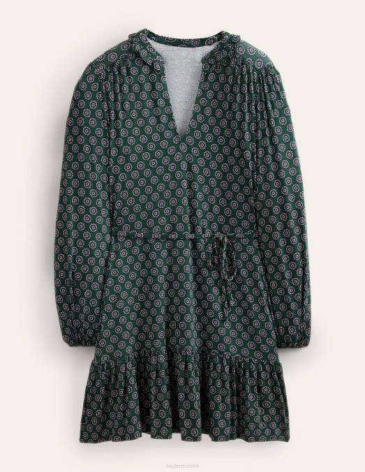 Boden vêtements géo vert et tournesol femmes robe en jersey à col cranté LB2X1293