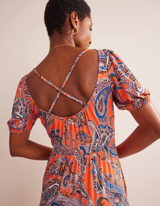Boden vêtements gelée d'orange et pop paradis femmes robe longue en jersey à découpe au dos LB2X1