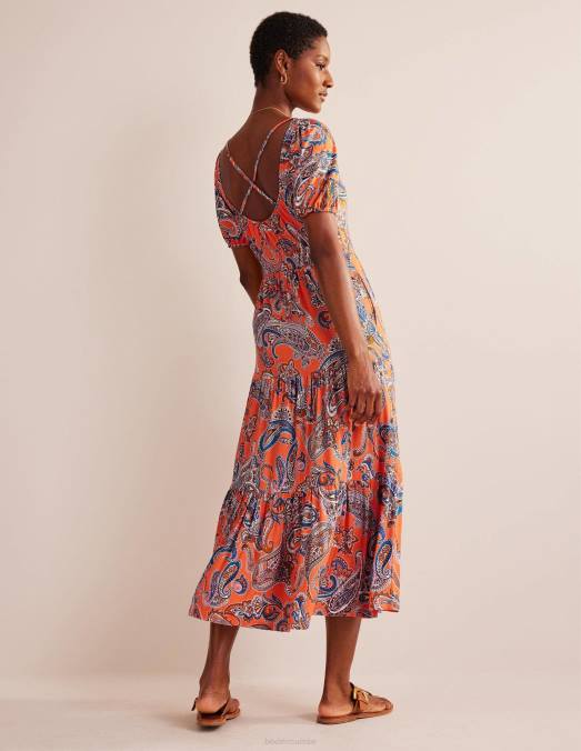 Boden vêtements gelée d'orange et pop paradis femmes robe longue en jersey à découpe au dos LB2X1