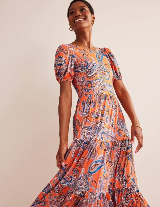 Boden vêtements gelée d'orange et pop paradis femmes robe longue en jersey à découpe au dos LB2X1