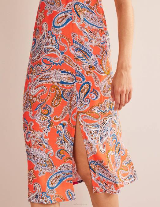 Boden vêtements gelée d'orange et pop paradis femmes robe midi à fines bretelles LB2X4