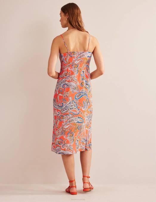 Boden vêtements gelée d'orange et pop paradis femmes robe midi à fines bretelles LB2X4