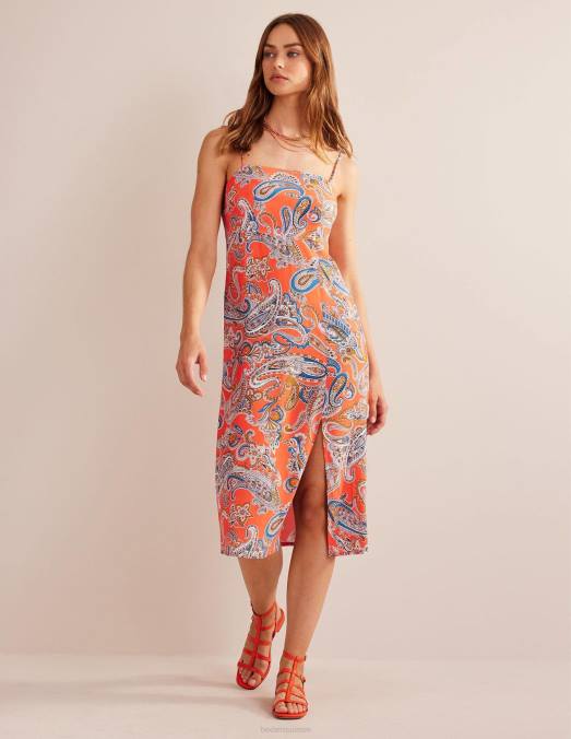 Boden vêtements gelée d'orange et pop paradis femmes robe midi à fines bretelles LB2X4