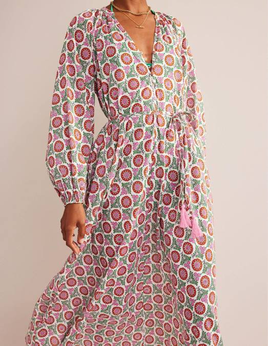 Boden vêtements gin fizz & brin de tournesol femmes robe longue en coton à col cranté LB2X28