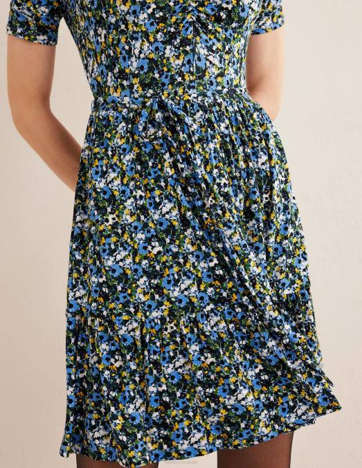 Boden vêtements graines de lin et fleuron pictural femmes robe courte en jersey à buste froncé LB2X1509