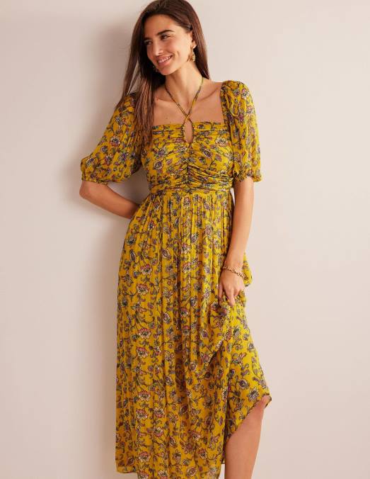 Boden vêtements graines de moutarde et automne des prés femmes robe longue à détail dos nu LB2X9