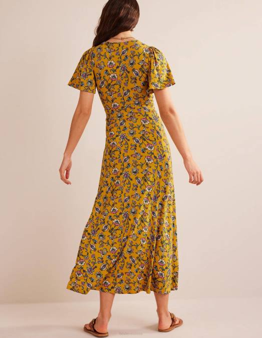Boden vêtements graines de moutarde et automne des prés femmes robe midi en jersey à col V LB2X11