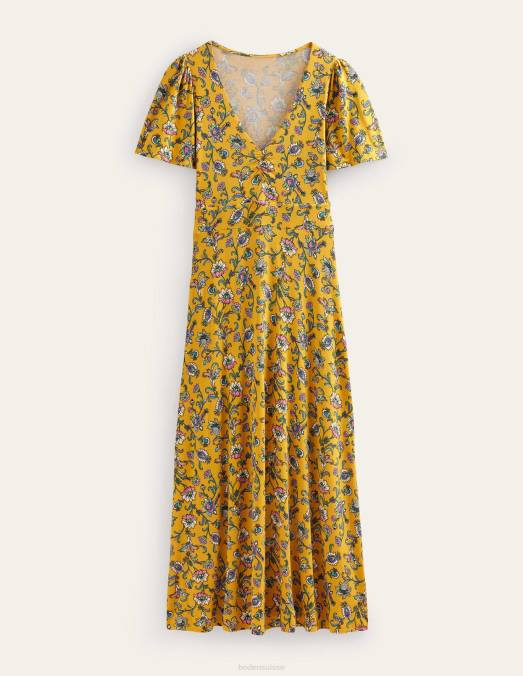Boden vêtements graines de moutarde et automne des prés femmes robe midi en jersey à col V LB2X11