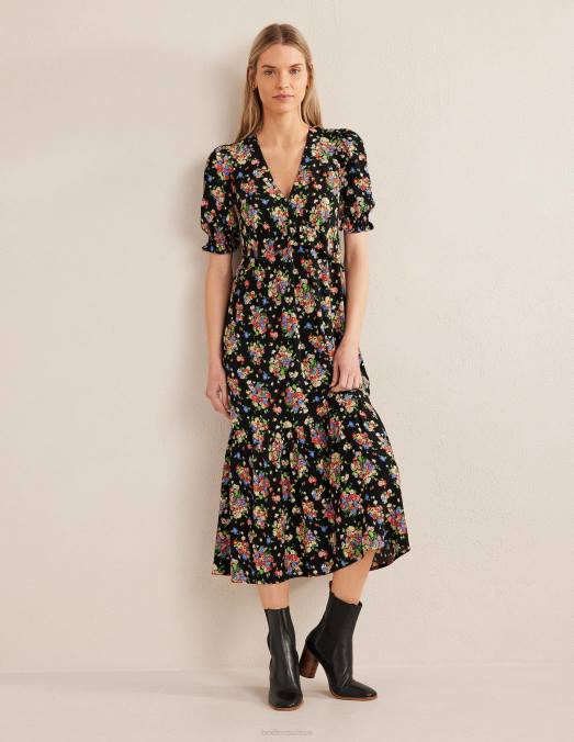 Boden vêtements grappe noire et sauvage femmes robe mi-longue à volants LB2X2117