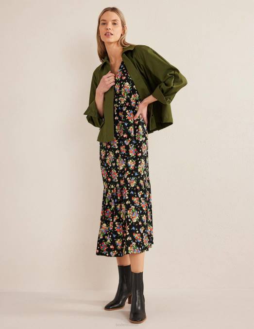 Boden vêtements grappe noire et sauvage femmes robe mi-longue à volants LB2X2117