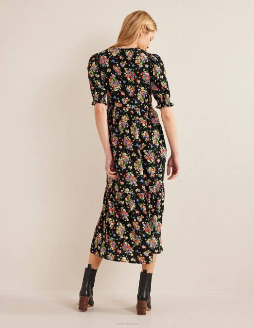 Boden vêtements grappe noire et sauvage femmes robe mi-longue à volants LB2X2117