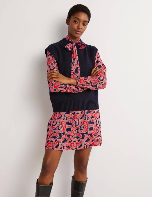 Boden vêtements grappe rouge et cachemire femmes robe courte nouée à l'encolure LB2X1685