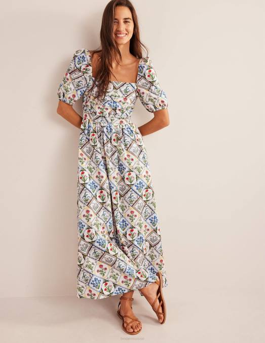 Boden vêtements ivoire et jacinthe sauvage femmes robe midi à corsage froncé LB2X2234