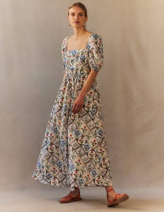 Boden vêtements ivoire et jacinthe sauvage femmes robe midi à corsage froncé LB2X2234