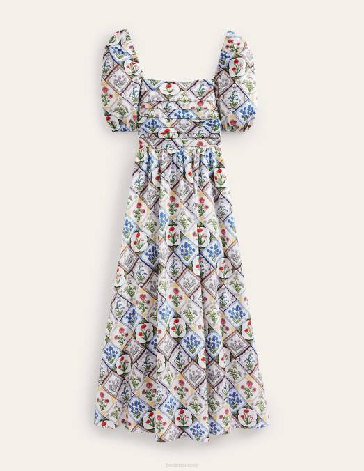 Boden vêtements ivoire et jacinthe sauvage femmes robe midi à corsage froncé LB2X2234