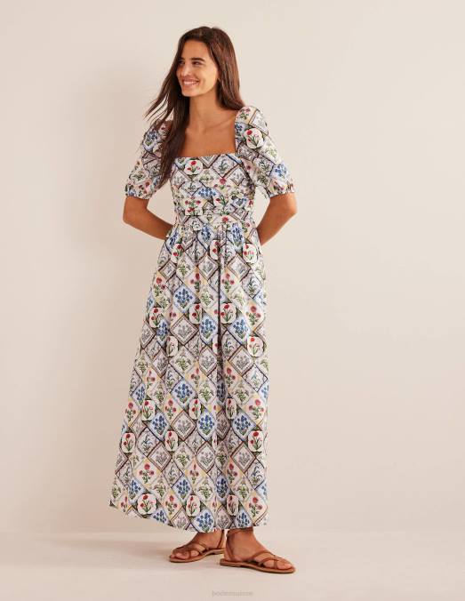 Boden vêtements ivoire et jacinthe sauvage femmes robe midi à corsage froncé LB2X2234