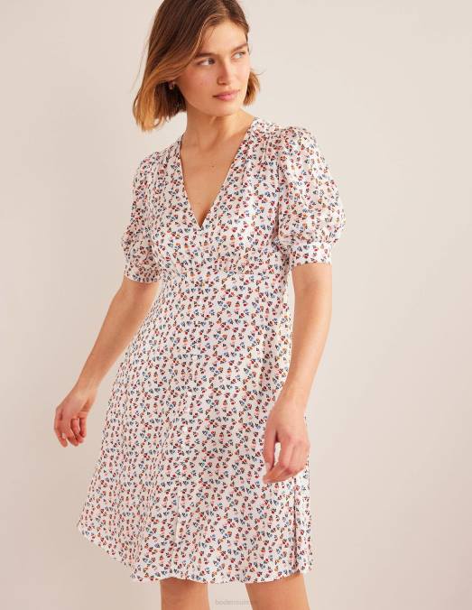 Boden vêtements ivoire et marguerite douce femmes robe de thé en satin LB2X1169