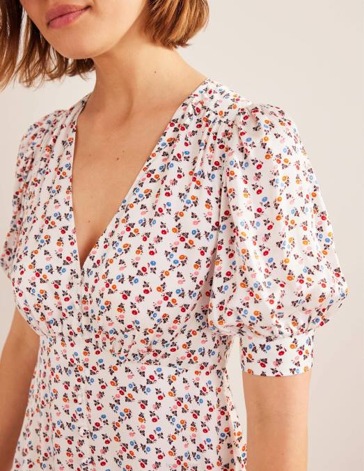 Boden vêtements ivoire et marguerite douce femmes robe de thé en satin LB2X1169