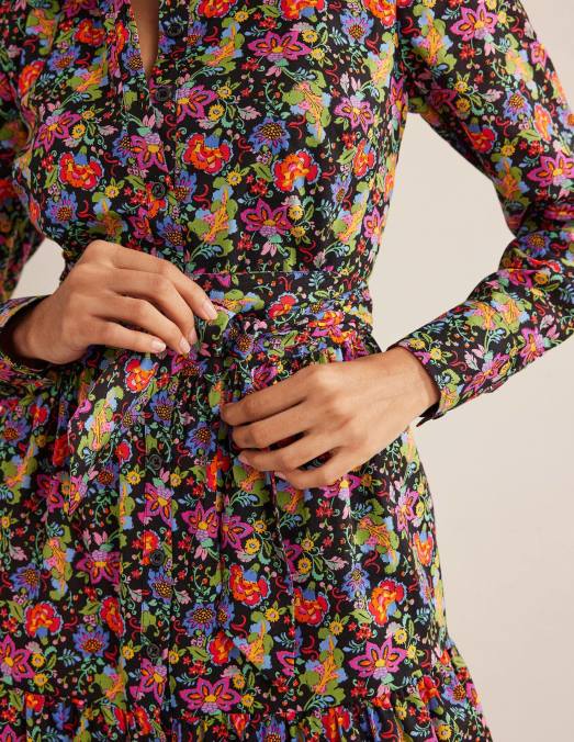 Boden vêtements jardin noir et œillets femmes robe chemise courte en coton à volants LB2X1172