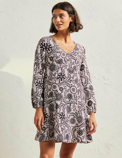 Boden vêtements jardin opulent ivoire et noir femmes robe courte volantée à col en V LB2X1901