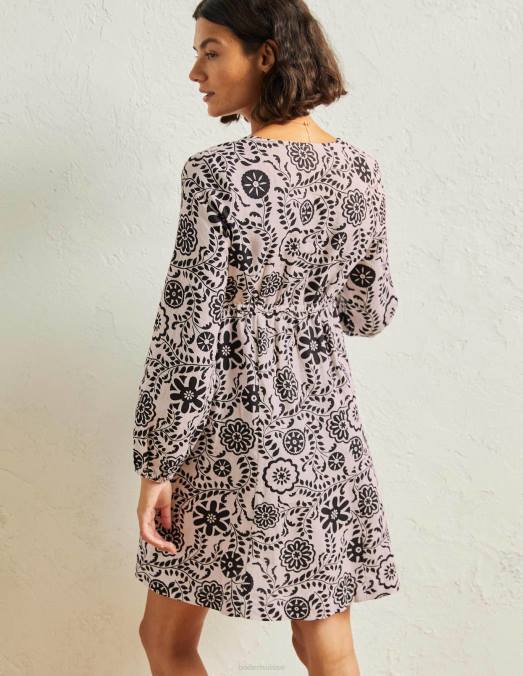 Boden vêtements jardin opulent ivoire et noir femmes robe courte volantée à col en V LB2X1901