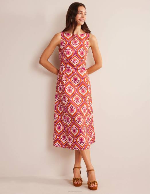 Boden vêtements kumquat et géo cascade femmes robe mi-longue à col bateau LB2X1217