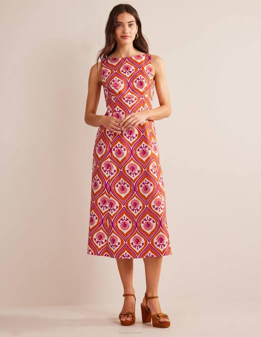 Boden vêtements kumquat et géo cascade femmes robe mi-longue à col bateau LB2X1217