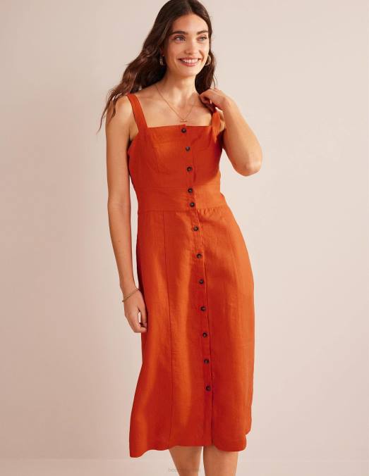 Boden vêtements kumquat femmes robe midi à bretelles en lin LB2X967