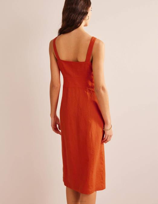 Boden vêtements kumquat femmes robe midi à bretelles en lin LB2X967