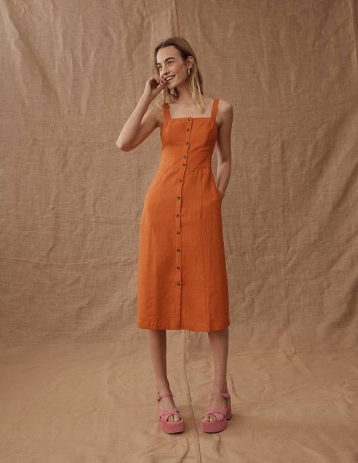Boden vêtements kumquat femmes robe midi à bretelles en lin LB2X967