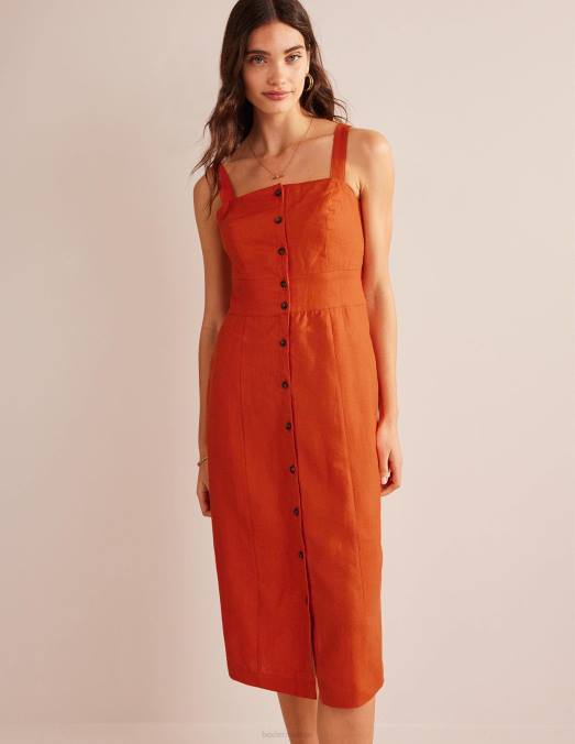 Boden vêtements kumquat femmes robe midi à bretelles en lin LB2X967