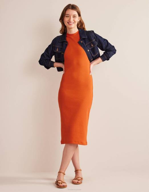 Boden vêtements kumquat femmes robe midi en jersey côtelé LB2X1296