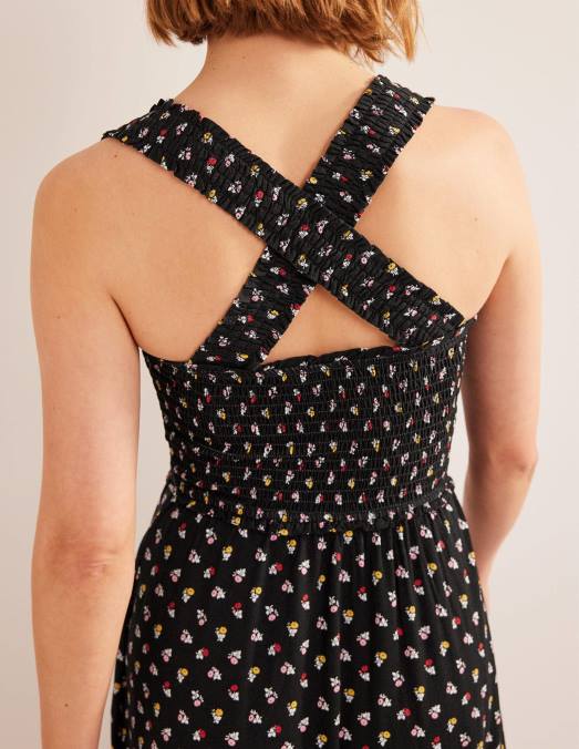 Boden vêtements marguerite noire et douce femmes robe mi-longue en jersey à dos croisé LB2X1157