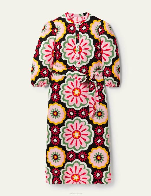 Boden vêtements marguerite noire et opulente femmes robe-chemise mi-longue en lin LB2X2407