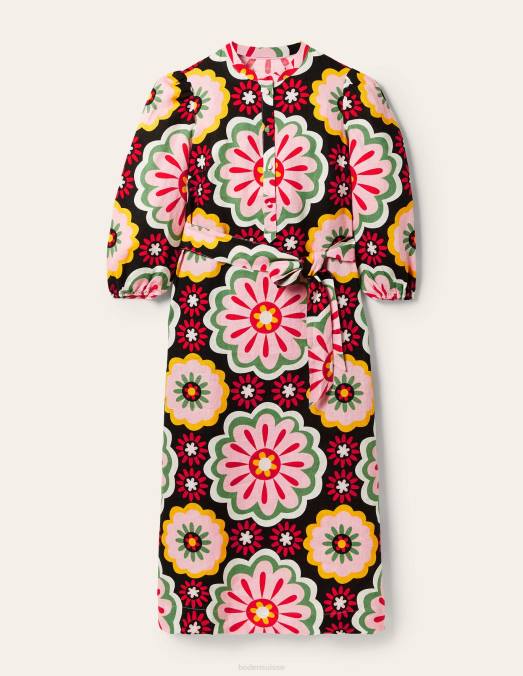 Boden vêtements marguerite noire et opulente femmes robe-chemise mi-longue en lin LB2X2407